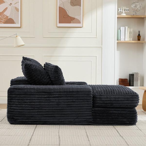 English Elm 012-Luxury Corduroy Chaise Lounge Sofa Bed with Four Pillows for Compact Living Spaces W2636P341034