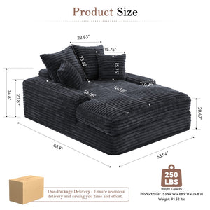 English Elm 012-Luxury Corduroy Chaise Lounge Sofa Bed with Four Pillows for Compact Living Spaces W2636P341034