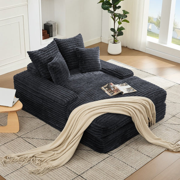 English Elm 012-Luxury Corduroy Chaise Lounge Sofa Bed with Four Pillows for Compact Living Spaces W2636P341034