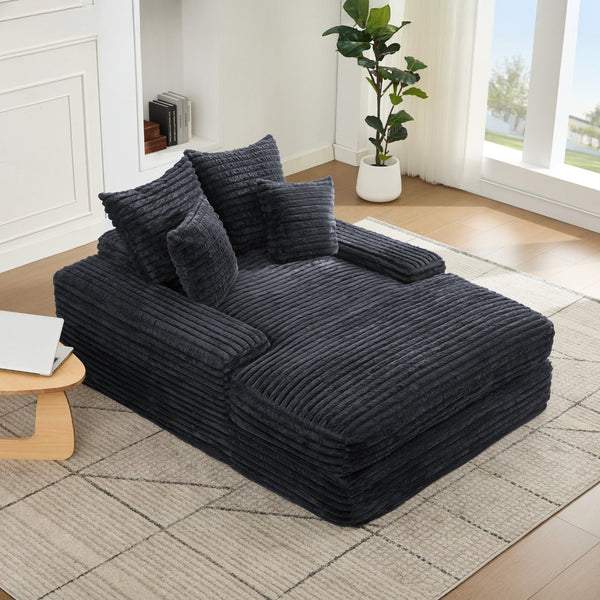 English Elm 012-Luxury Corduroy Chaise Lounge Sofa Bed with Four Pillows for Compact Living Spaces W2636P341034