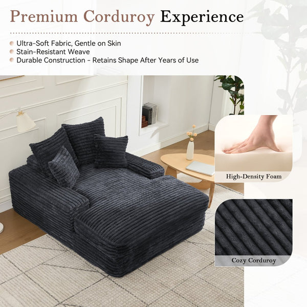 English Elm 012-Luxury Corduroy Chaise Lounge Sofa Bed with Four Pillows for Compact Living Spaces W2636P341034