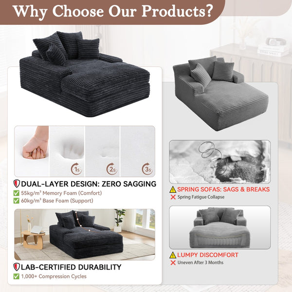 English Elm 012-Luxury Corduroy Chaise Lounge Sofa Bed with Four Pillows for Compact Living Spaces W2636P341034