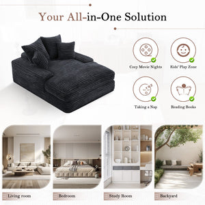 English Elm 012-Luxury Corduroy Chaise Lounge Sofa Bed with Four Pillows for Compact Living Spaces W2636P341034