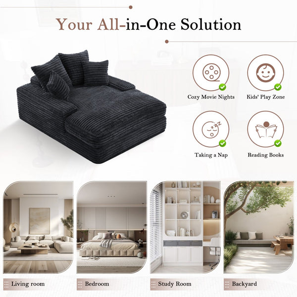 English Elm 012-Luxury Corduroy Chaise Lounge Sofa Bed with Four Pillows for Compact Living Spaces W2636P341034