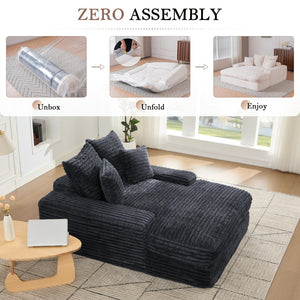 English Elm 012-Luxury Corduroy Chaise Lounge Sofa Bed with Four Pillows for Compact Living Spaces W2636P341034