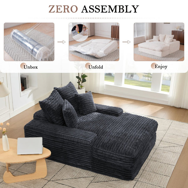 English Elm 012-Luxury Corduroy Chaise Lounge Sofa Bed with Four Pillows for Compact Living Spaces W2636P341034