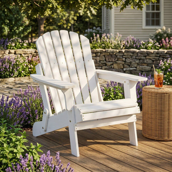 English Elm Oversize Hemlock Wood Folding Adirondack Chair Weather Resistant Patio Porch Deck W2640P470156