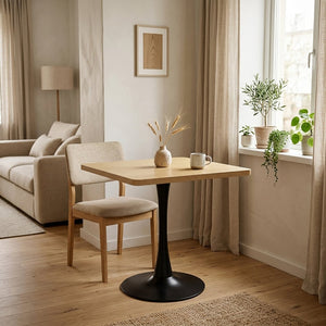 English Elm Square Tulip Pedestal Dining Table Mid Century Modern Bistro Style for Small Spaces W2641P460035