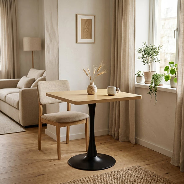 English Elm Square Tulip Pedestal Dining Table Mid Century Modern Bistro Style for Small Spaces W2641P460035