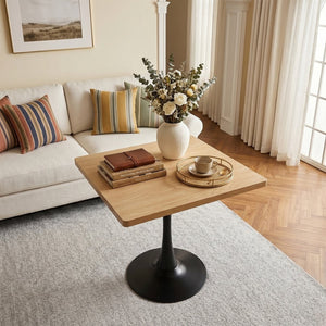 English Elm Square Tulip Pedestal Dining Table Mid Century Modern Bistro Style for Small Spaces W2641P460035