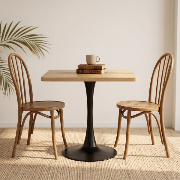 English Elm Square Tulip Pedestal Dining Table Mid Century Modern Bistro Style for Small Spaces W2641P460035