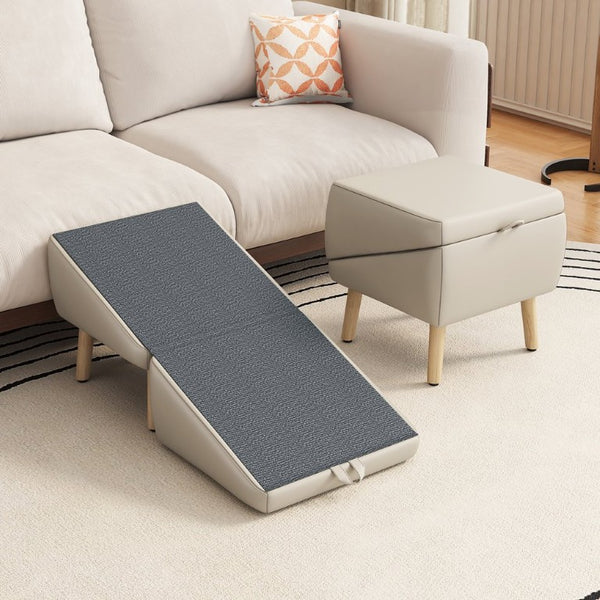 English Elm Upgraded Foldable Wooden Pet Steps Ottoman Style Ramp for Small Dogs and Cats W2641P487639