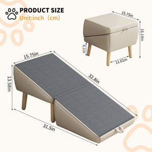 English Elm Upgraded Foldable Wooden Pet Steps Ottoman Style Ramp for Small Dogs and Cats W2641P487639