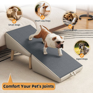 English Elm Upgraded Foldable Wooden Pet Steps Ottoman Style Ramp for Small Dogs and Cats W2641P487639