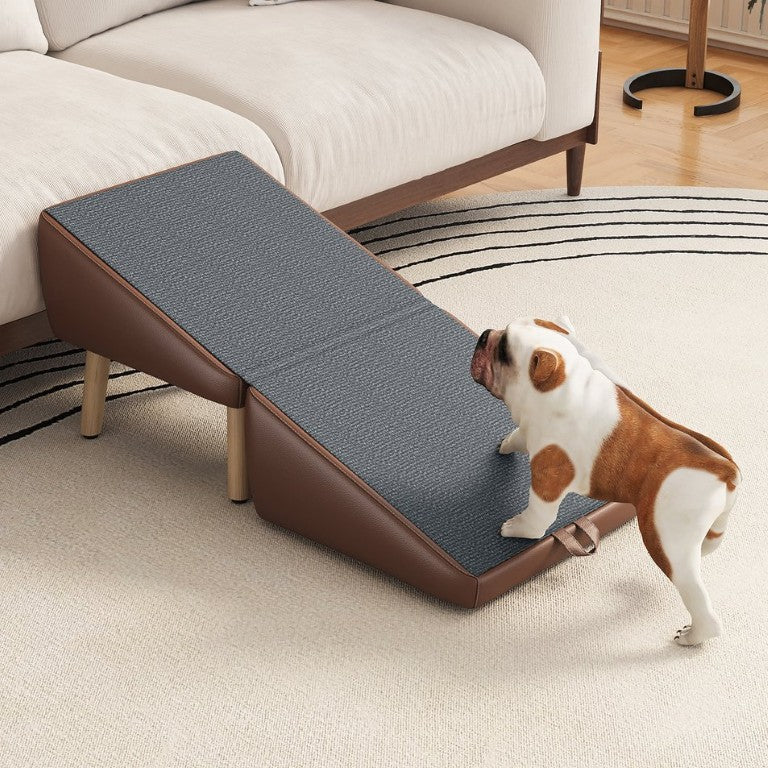 English Elm Upgraded Solid Wood Foldable Pet Steps Ramp with Split Ottoman Style for Small Dogs W2641P487640