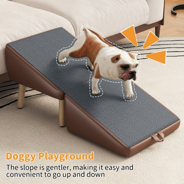 English Elm Upgraded Solid Wood Foldable Pet Steps Ramp with Split Ottoman Style for Small Dogs W2641P487640