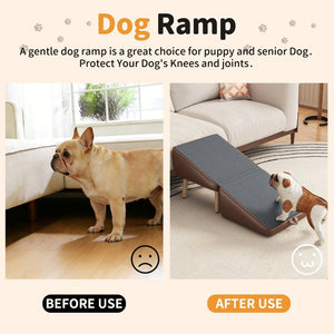 English Elm Upgraded Solid Wood Foldable Pet Steps Ramp with Split Ottoman Style for Small Dogs W2641P487640