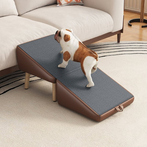 English Elm Upgraded Solid Wood Foldable Pet Steps Ramp with Split Ottoman Style for Small Dogs W2641P487640