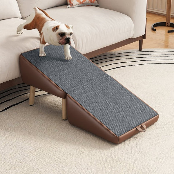 English Elm Upgraded Solid Wood Foldable Pet Steps Ramp with Split Ottoman Style for Small Dogs W2641P487640