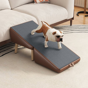 English Elm Upgraded Solid Wood Foldable Pet Steps Ramp with Split Ottoman Style for Small Dogs W2641P487640