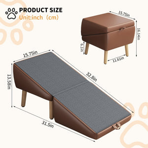 English Elm Upgraded Solid Wood Foldable Pet Steps Ramp with Split Ottoman Style for Small Dogs W2641P487640