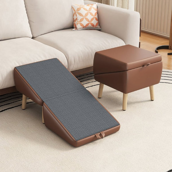 English Elm Upgraded Solid Wood Foldable Pet Steps Ramp with Split Ottoman Style for Small Dogs W2641P487640
