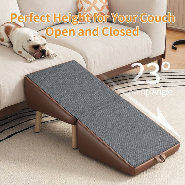English Elm Upgraded Solid Wood Foldable Pet Steps Ramp with Split Ottoman Style for Small Dogs W2641P487640