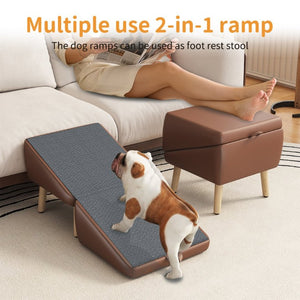 English Elm Upgraded Solid Wood Foldable Pet Steps Ramp with Split Ottoman Style for Small Dogs W2641P487640