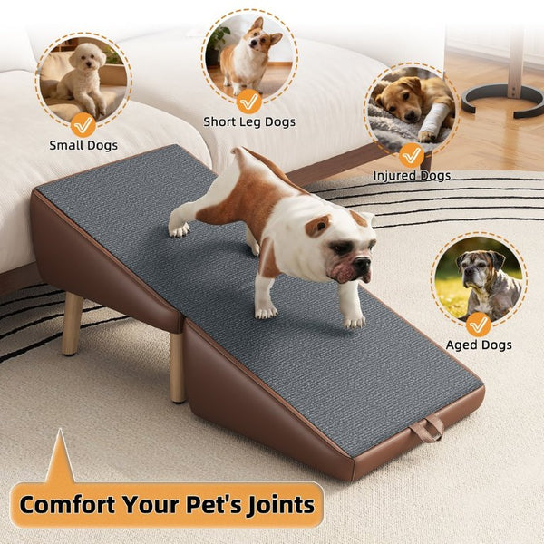 English Elm Upgraded Solid Wood Foldable Pet Steps Ramp with Split Ottoman Style for Small Dogs W2641P487640