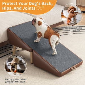 English Elm Upgraded Solid Wood Foldable Pet Steps Ramp with Split Ottoman Style for Small Dogs W2641P487640