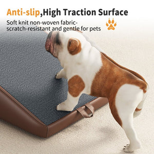 English Elm Upgraded Solid Wood Foldable Pet Steps Ramp with Split Ottoman Style for Small Dogs W2641P487640