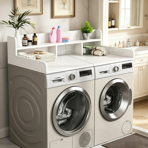 English Elm 58 Inch Laundry Room MDF Countertop Organizer with Raised Edge and Dual Layer Shelf W2641P490374