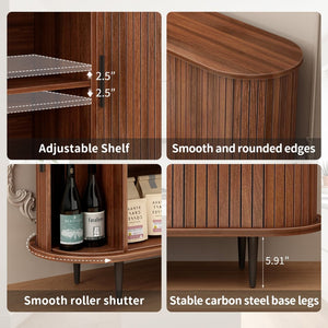 English Elm 47''w Walnut Fluted Credenza with Tambour Sliding Doors and Black Metal Base W2641P499520