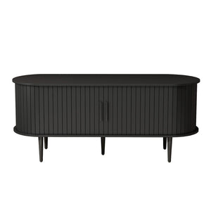 English Elm Tv Console with Sliding Door Fluted Mid-century Cabinet Woodgrain Media Storage Stand Black W2641P499656