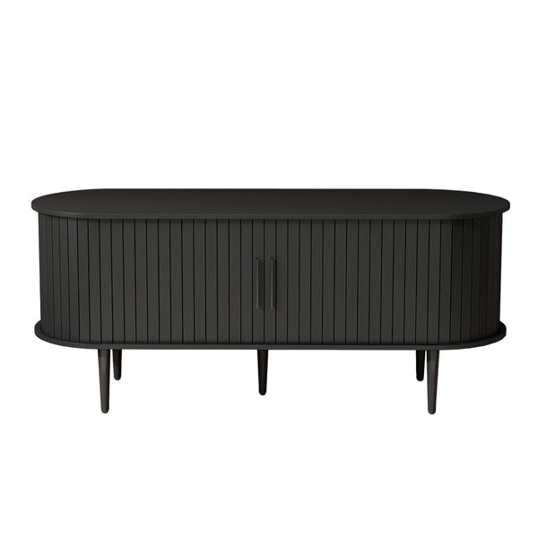English Elm Tv Console with Sliding Door Fluted Mid-century Cabinet Woodgrain Media Storage Stand Black W2641P499656