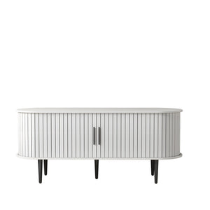 English Elm Tv Console with Sliding Door Fluted Mid-century Cabinet Woodgrain Media Storage Stand White W2641P499657