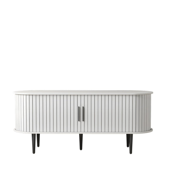 English Elm Tv Console with Sliding Door Fluted Mid-century Cabinet Woodgrain Media Storage Stand White W2641P499657