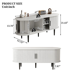 English Elm Tv Console with Sliding Door Fluted Mid-century Cabinet Woodgrain Media Storage Stand White W2641P499657