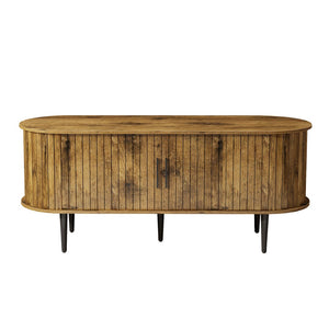 English Elm Tv Console with Sliding Door Fluted Mid-century Cabinet Woodgrain Media Storage Stand Brown W2641P499658