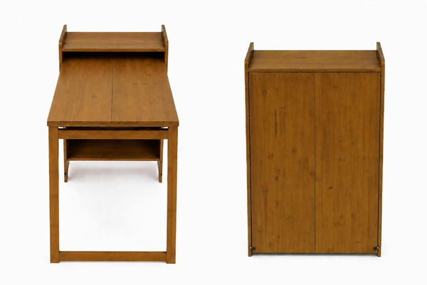 English Elm Bamboo Folding Writing Desk with Built-in Shelving for Small Space Home Office Use Brown W2641P499710