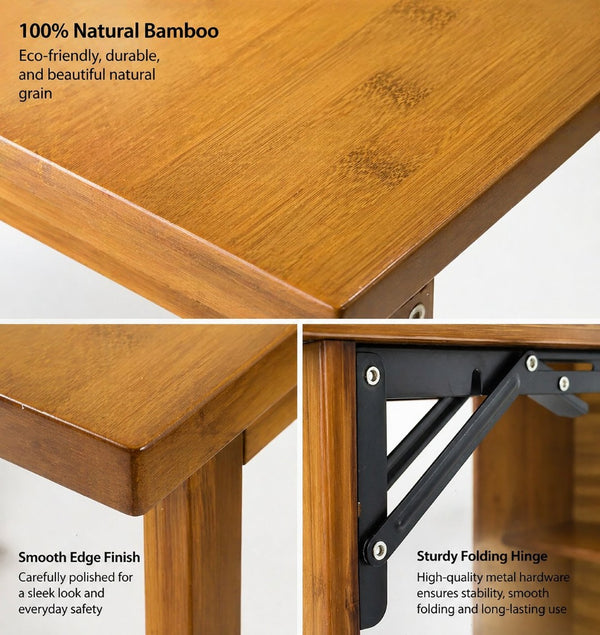 English Elm Bamboo Folding Writing Desk with Built-in Shelving for Small Space Home Office Use Brown W2641P499710