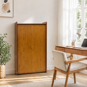 English Elm Bamboo Folding Writing Desk with Built-in Shelving for Small Space Home Office Use Brown W2641P499710