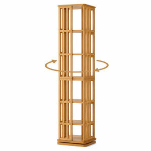 English Elm Rotating Bamboo Tower Bookshelf Six Tier Spinning Floor Storage Rack for Any Room W2641P499751