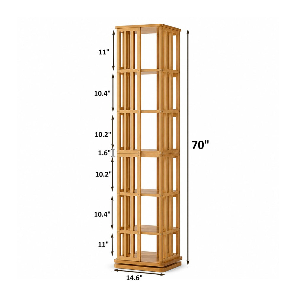 English Elm Rotating Bamboo Tower Bookshelf Six Tier Spinning Floor Storage Rack for Any Room W2641P499751