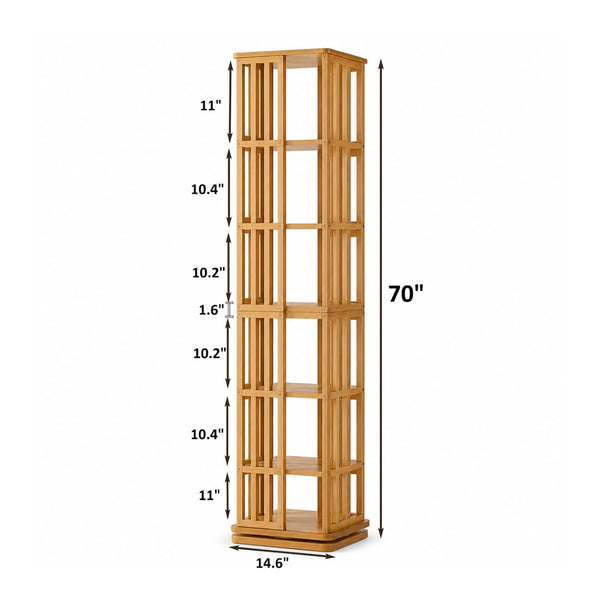 English Elm Rotating Bamboo Tower Bookshelf Six Tier Spinning Floor Storage Rack for Any Room W2641P499751