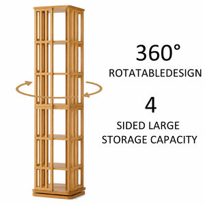 English Elm Rotating Bamboo Tower Bookshelf Six Tier Spinning Floor Storage Rack for Any Room W2641P499751