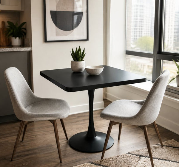 English Elm Square Tulip Pedestal Dining Table Mid Century Modern Bistro Style for Small Spaces Black W2641P499881
