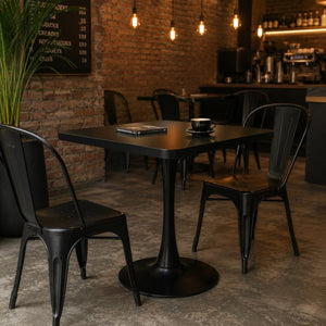 English Elm Square Tulip Pedestal Dining Table Mid Century Modern Bistro Style for Small Spaces Black W2641P499881