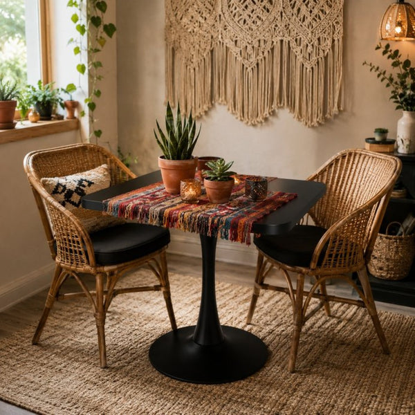 English Elm Square Tulip Pedestal Dining Table Mid Century Modern Bistro Style for Small Spaces Black W2641P499881
