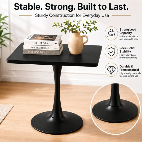 English Elm Square Tulip Pedestal Dining Table Mid Century Modern Bistro Style for Small Spaces Black W2641P499881